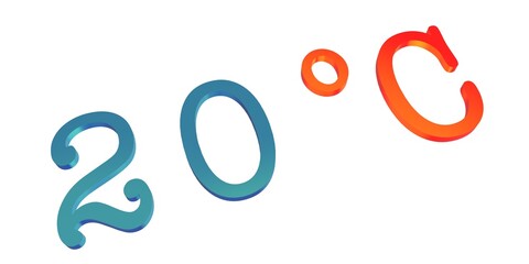 Numeral twenty with a blue Celsius degree sign on a white background isolate. Temperature, weather, thermometer.