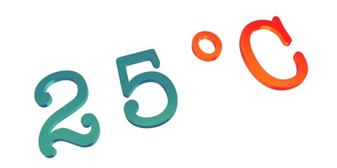 Numeral twenty five with a Celsius degree sign on a white background isolate. Temperature, weather, thermometer.