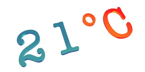 Numeral twenty one with a Celsius degree sign on a white background isolate. Temperature, weather, thermometer.