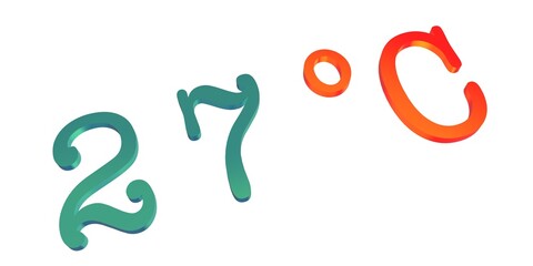 Numeral twenty seven with a Celsius degree sign on a white background isolate. Temperature, weather, thermometer.