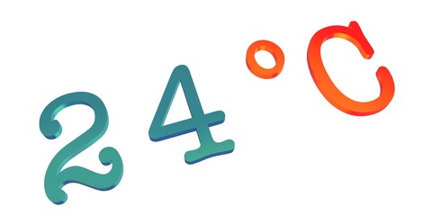Numeral twenty four with a Celsius degree sign on a white background isolate. Temperature, weather, thermometer.