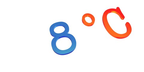 Numeral eight with a blue Celsius degree sign on a white background isolate. Temperature, weather, thermometer.