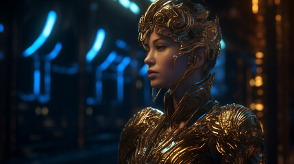 Obraz premium women cyberpunk theme, AI-generated