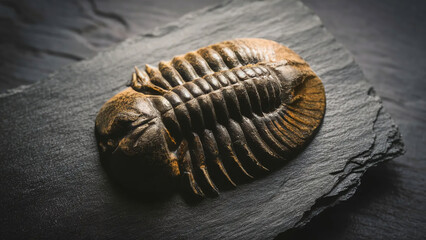 A beautifully preserved trilobite fossil on a piece of slate, archaeological and paleontological finds