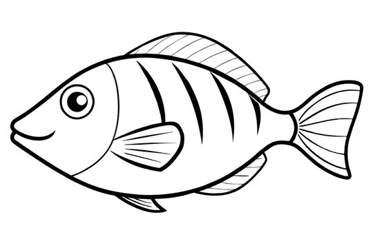 black and white fish drawing clip art preview