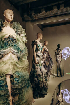 Paris, France - March 9, 2024: Archival couture models of fashion designer Iris van Herpen at the Paris Museum of Decorative Arts