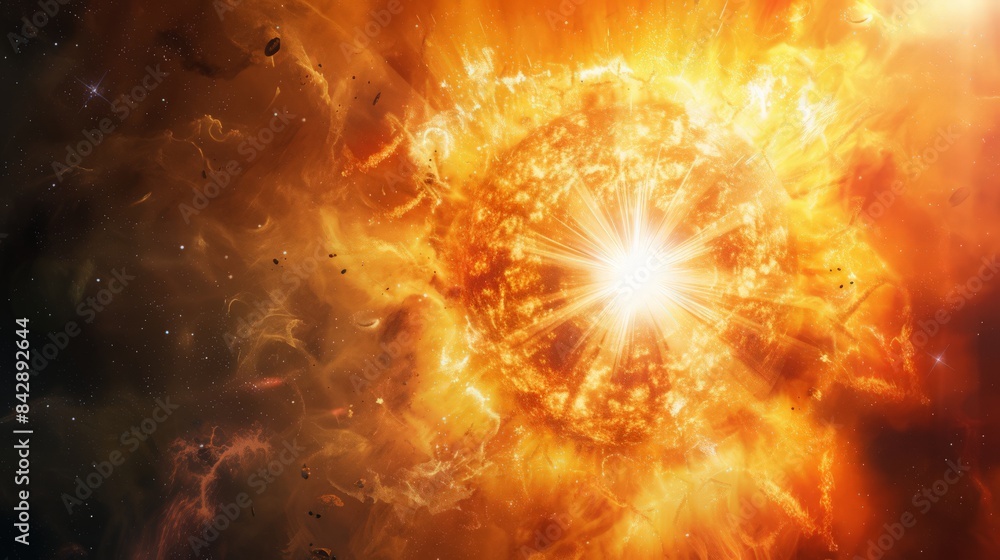 Poster a diagram shows the fusion processes occurring within the core of a star
