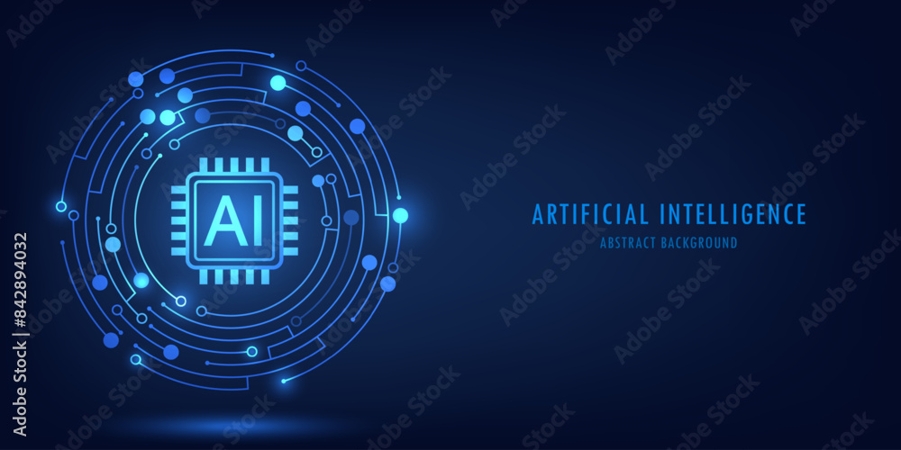 Aufkleber AI chipset on circuit board. Artificial intelligence abstract background. Futuristic technology concept Artificial intelligence. Machine learning and Digital technology design. Vector illustration.
