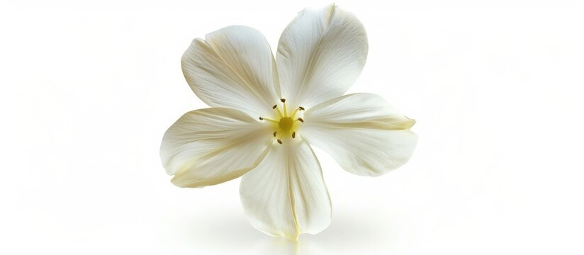 Floating beautiful white Jasmine flower isolated on white background, depicting levitation or zero gravity concept. High-quality image capture.