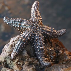 Closeup of a 3D model of a starfish on a rock