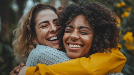 Supportive friends hugging, showing emotional support during tough times