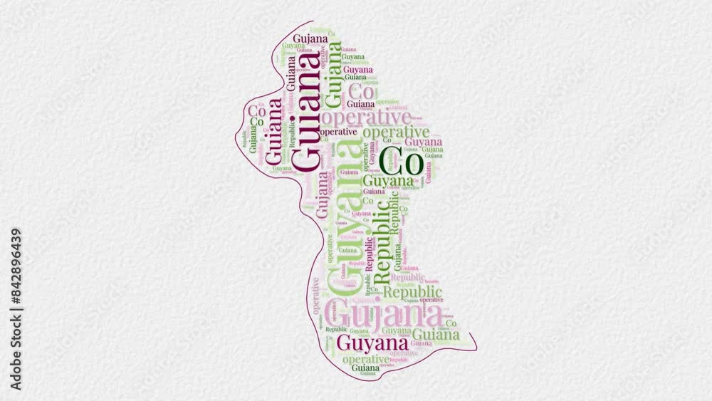 Poster guyana logo animation. guyana boundary word cloud animation. video of country names in multiple lang