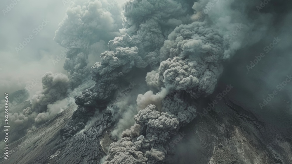 Wall mural closeup footage of a pyroclastic flow capturing the chaos and turbulence of the hot gas and ash rush