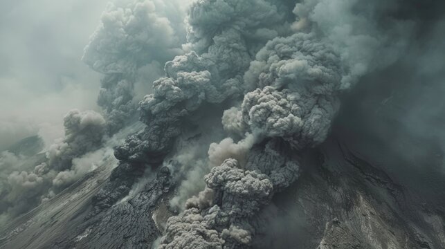 Closeup footage of a pyroclastic flow capturing the chaos and turbulence of the hot gas and ash rushing down a volcano.