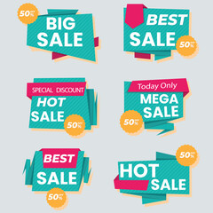 Sale tags collection. Special offer, big sale, discount, best price, mega sale banner set.