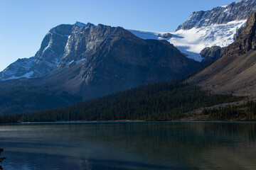 Crowfoot Mountain in autumn with snow.