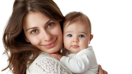 A heartwarming portrait of a mother and her baby smiling at each other, capturing the essence of maternal love and joy.
