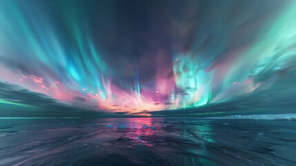 A panoramic view of the Northern Lights dancing across the polar sky.