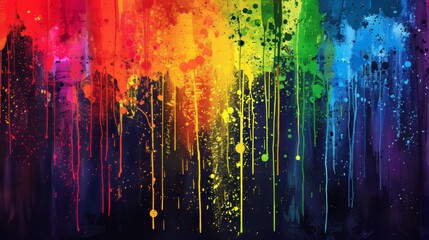 Fototapeta premium Bright Colorful Abstract Pride and Holi Festival Rainbow Textured Paint Marks on Black Background. Vibrant Celebration Vector Illustration