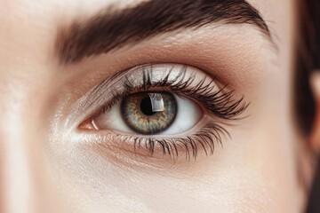 Obraz premium Female Eye with Extreme Long False Eyelashes. Eyelash Extensions. Makeup, Cosmetics, Beauty. Close up, Macro, skin care concept, Beauty concept