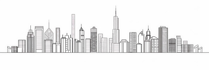 Skyscraper line drawing, panorama wallpaper, the simple beauty of backgrounds for graphics