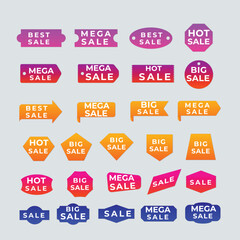 Sale tags collection. Special offer, big sale, discount, best price, mega sale banner set.