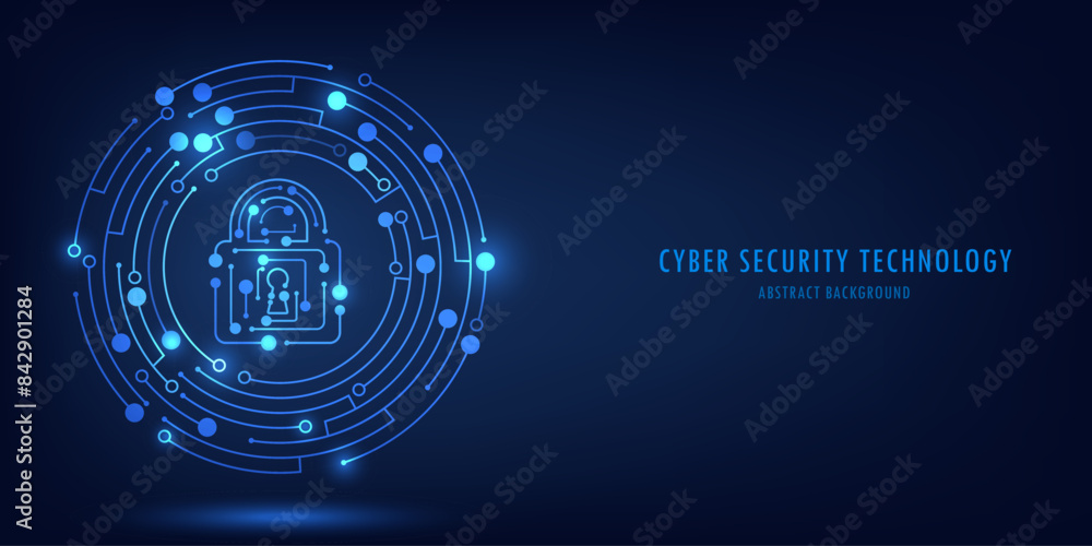 Aufkleber Padlock in the circular circuit. Cyber security technology concept abstract background. Technology data protection system, Internet security and safety information personal, Vector and Illustration.