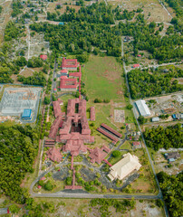 Aerial drone view of countryside settlements scenery at Pantai Jambu Bongkok, Marang, Terengganu, Malaysia
