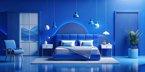 modern stylish blue bedroom
