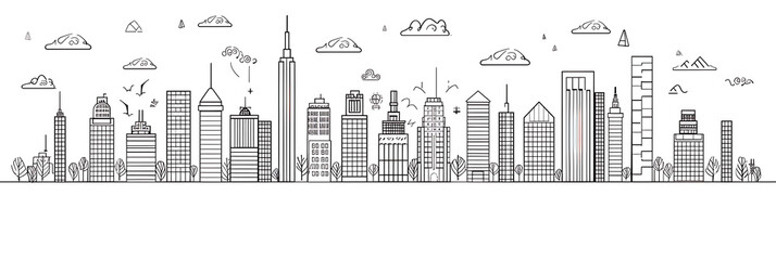 Fototapeta premium Skyscraper line drawing, panorama wallpaper, the simple beauty of backgrounds for graphics
