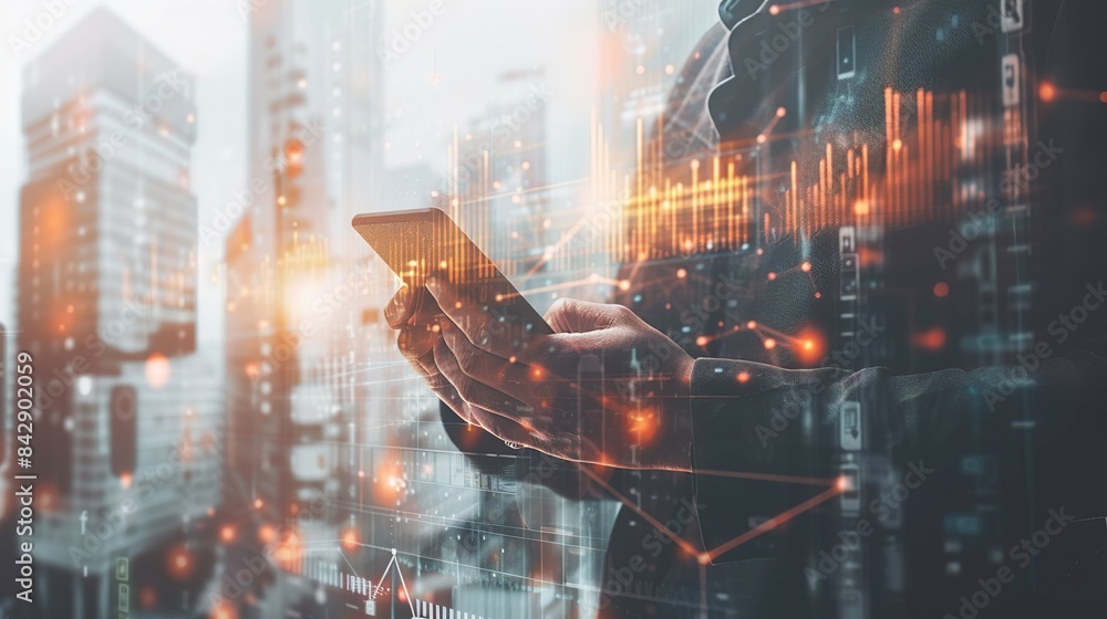 Aufkleber businessman using mobile smart phone. business global internet connection application. generative ai
