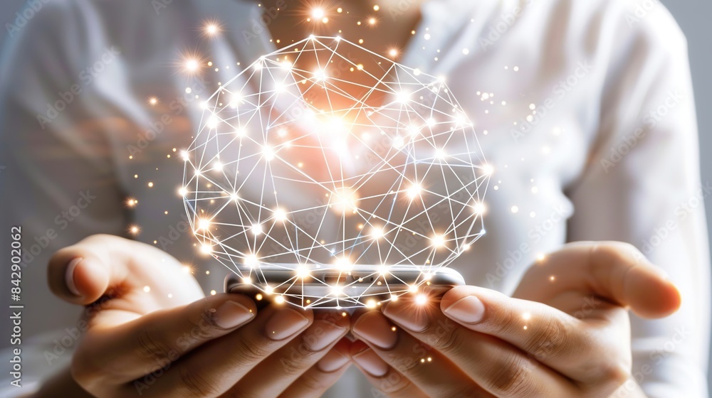 Aufkleber businessman using mobile smart phone. business global internet connection application. generative ai