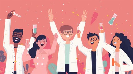 A team of researchers celebrating a successful experiment or discovery.