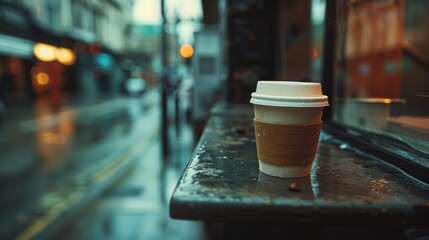 A to-go cup of coffee, ready to accompany someone on their busy commute.