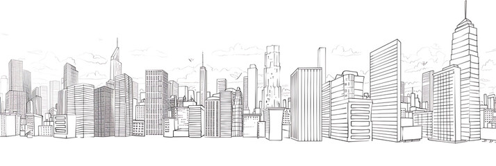 Skyscraper line drawing, panorama wallpaper, the simple beauty of backgrounds for graphics