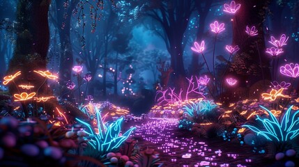 Fototapeta premium UHD 4K image capturing the magical ambiance of a luminous forest, perfect for fantasy, nature, and art concepts.