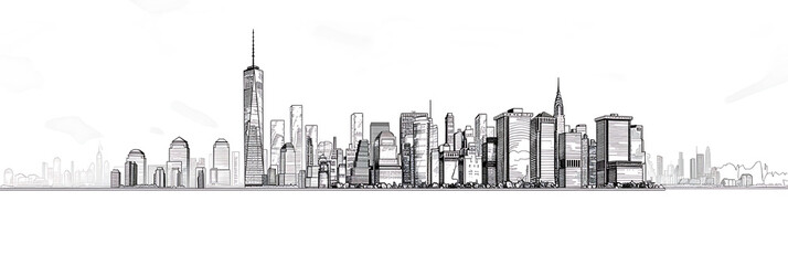 Fototapeta premium Skyscraper line drawing, panorama wallpaper, the simple beauty of backgrounds for graphics
