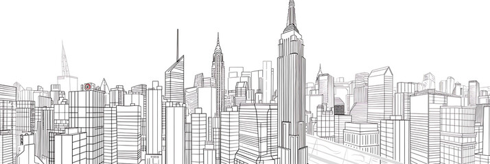 Skyscraper line drawing, panorama wallpaper, the simple beauty of backgrounds for graphics