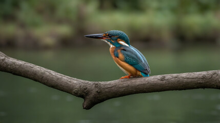 Kingfisher on branch near lake