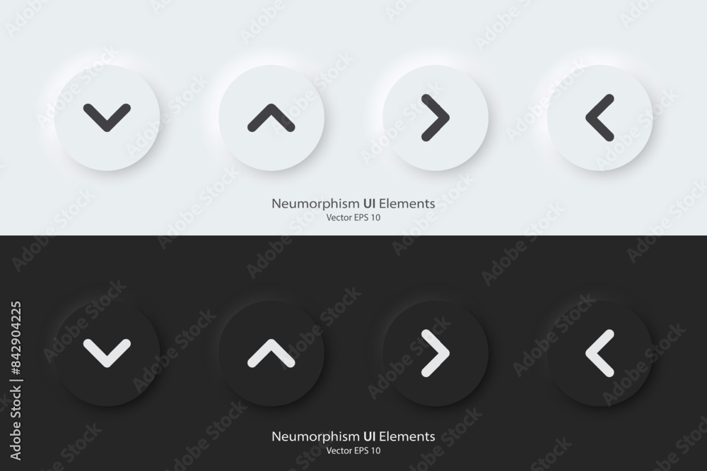 Poster direction sign. a set of black and white round buttons with direction symbols. the arrow up, down, r