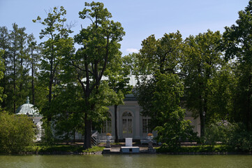 Hall on the Island in Catherine Park on a sunny summer day. Tsarskoye Selo (Pushkin), Russia