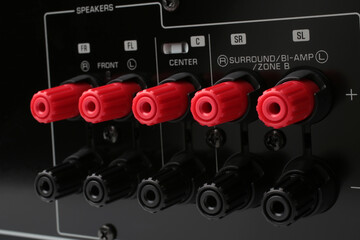 Red and black speaker connectors of Audio-Video Receiver and Amplifier