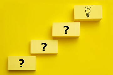 Question mark with light bulb; idea and creative; Step to solving problem