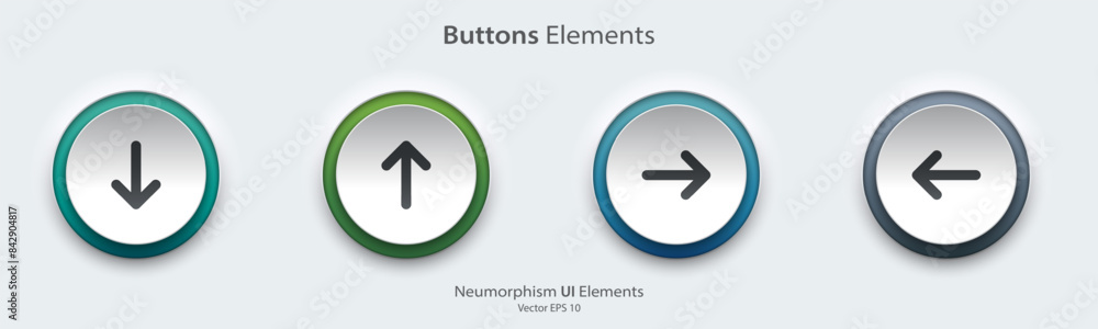 Aufkleber direction sign. a set of white round buttons with direction symbols. the arrow up, down, right left 