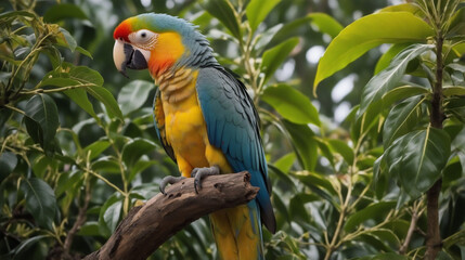 Obraz premium Blue and yellow macaw on the tree