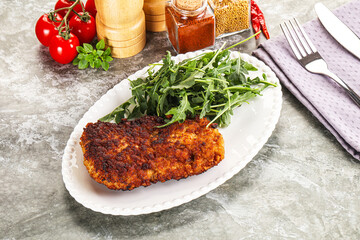 Tasty roasted breaded meat schnitzel