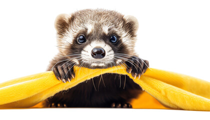 Ferret in a superhero cape die cut PNG style isolated on white and transparent background