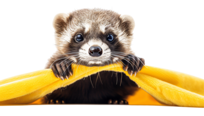 Ferret in a superhero cape die cut PNG style isolated on white and transparent background