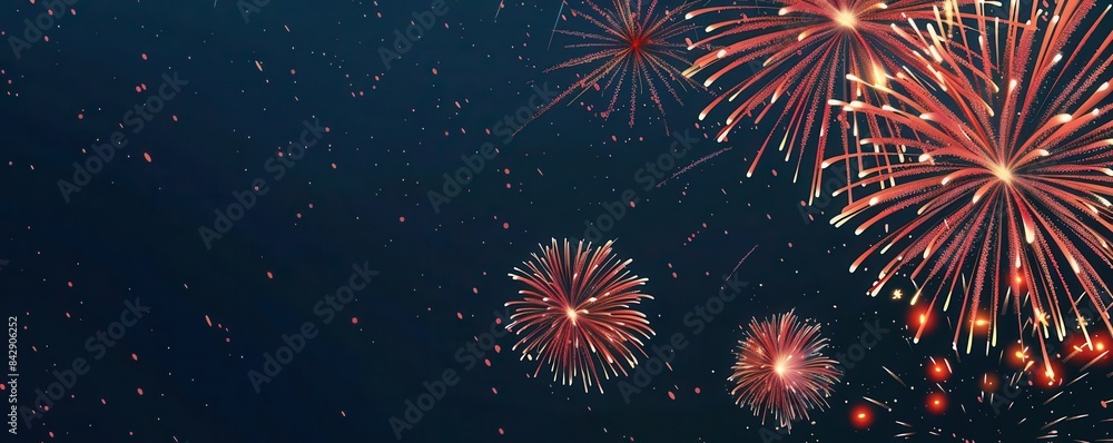 Poster a vector icon of fireworks bursting in the sky, on a clean, dark background with ample copy space