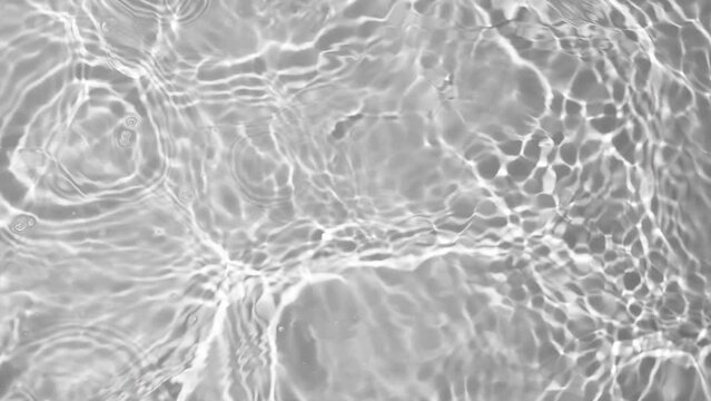 Close up view on water texture with waves and gray overlay effect for video mockup. Organic light gray drop shadow caustic effect with wave refraction of light. Slow motion water video banner.